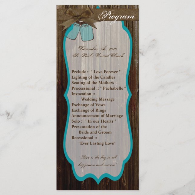 25 4x9 Wedding Program Mason Jar Initials Rustic Programme (Front)