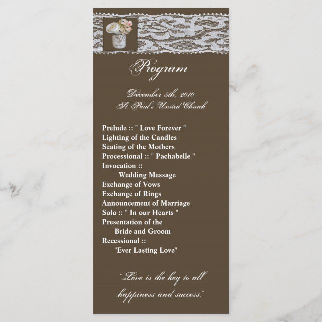 25 4x9 Wedding Program Mason Jars with Roses Programme (Front)