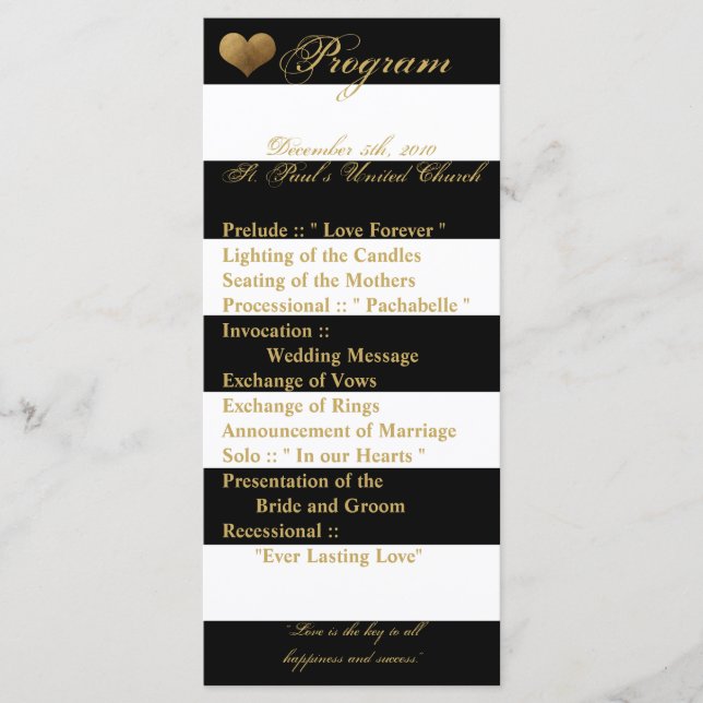 25 4x9 Wedding Program Modern Stripe Black White Programme (Front)