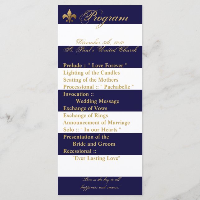 25 4x9 Wedding Program Modern Stripe Navy White Programme (Front)