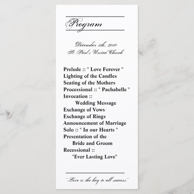 25 4x9 Wedding Program Modern Typography Newsprint Programme (Front)