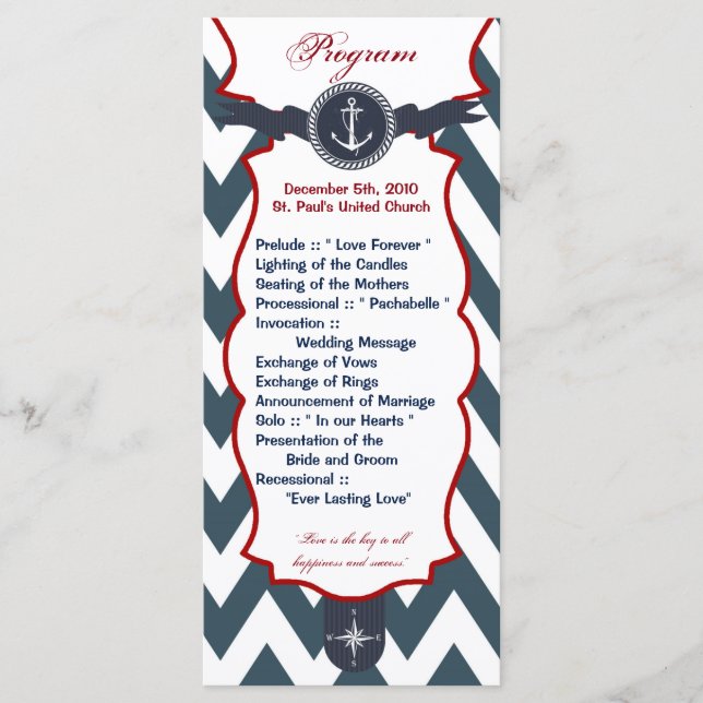 25 4x9 Wedding Program Nautical Anchor Compass Oce Programme (Front)