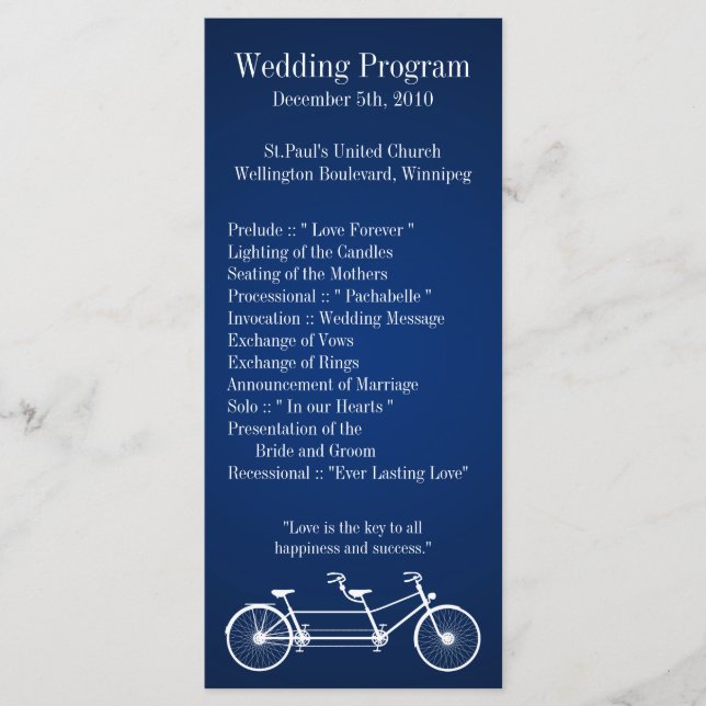 25 4x9 Wedding Program Navy Blue Double Bike Programme (Front)