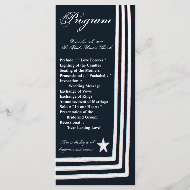 25 4x9 Wedding Program Navy Summer Dress Blues Uni Programme (Front)