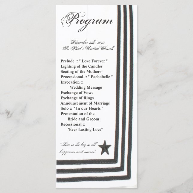 25 4x9 Wedding Program Navy Summer Dress Whites Un Programme (Front)