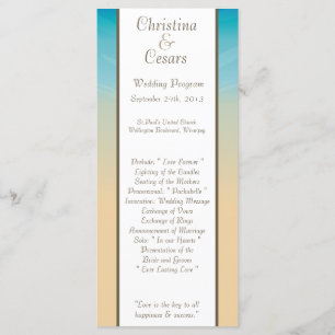 25 4x9 Wedding Program Ocean Beach Shore Seashells Programme