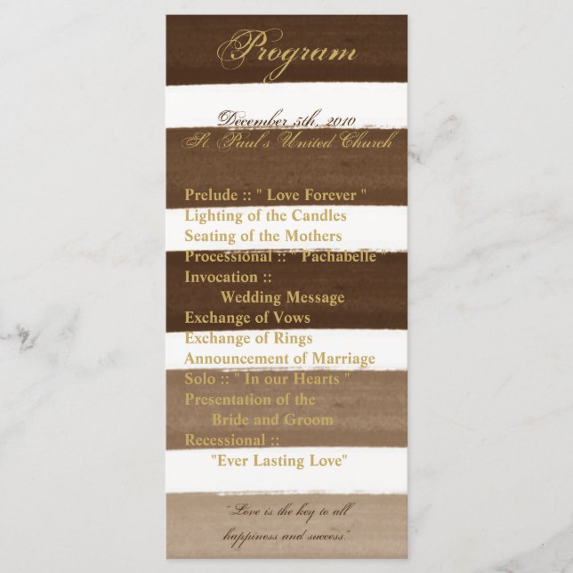 25 4x9 Wedding Program Ombre Stripe Brown Line Programme (Front)