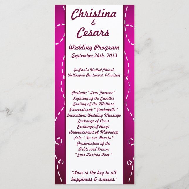 25 4x9 Wedding Program Paper Plane Purple Loop Pur Programme (Front)