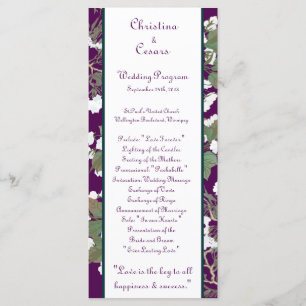25 4x9 Wedding Program Peacock/Flowers on Branches Programme