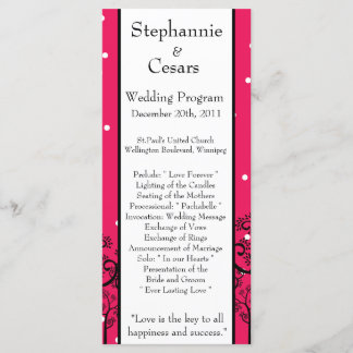 25 4x9 Wedding Program Pink/Black Giraffe Programme