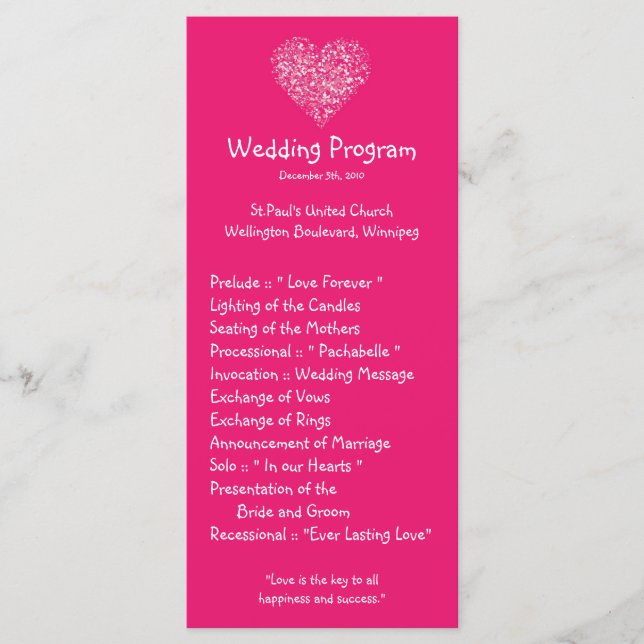 25 4x9 Wedding Program Pink Floral Petals Flower Programme (Front)