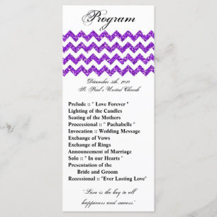25 4x9 Wedding Program Purple Glitter Chevron Zig Programme