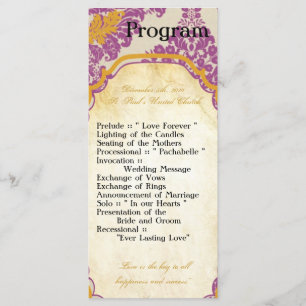 25 4x9 Wedding Program Purple Gold Damask Lace Pri Programme