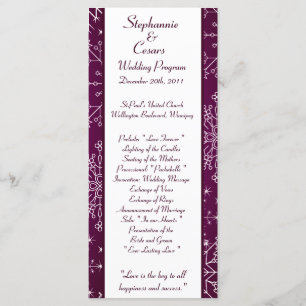 25 4x9 Wedding Program Purple Star and Snowflakes Programme