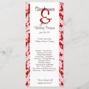 25 4x9 Wedding Program Red Cherry Blossom Programme
