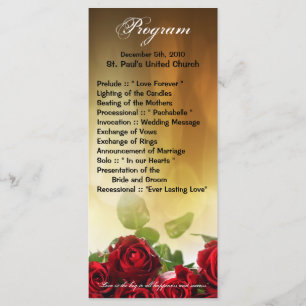 25 4x9 Wedding Program Red Rose Bouquet Bridal Programme