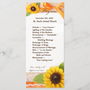 25 4x9 Wedding Program Rustic Sunflower Country Programme