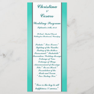 25 4x9 Wedding Program Seahorse Anchor Turquoise Programme