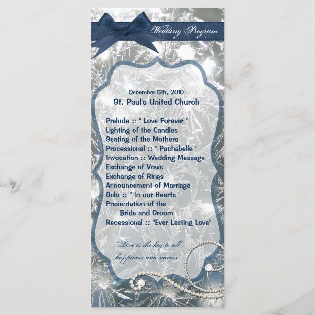 25 4x9 Wedding Program Shattered Ice Broken Winter Programme (Front)