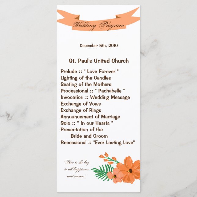 25 4x9 Wedding Program Spring Hibiscus Flower Hawa Programme (Front)