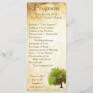 25 4x9 Wedding Program Spring Tree Aged Paper Vint Programme