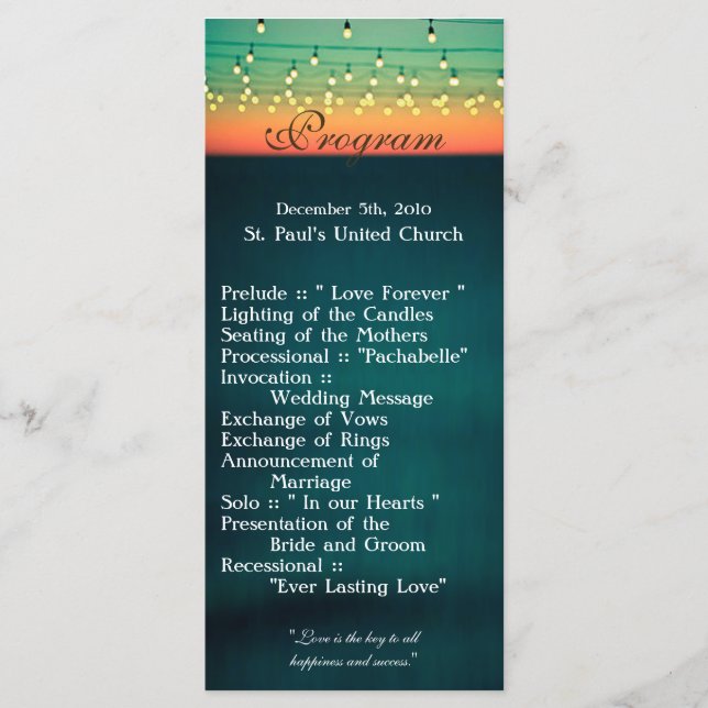 25 4x9 Wedding Program Sunset String Lights Yard Programme (Front)