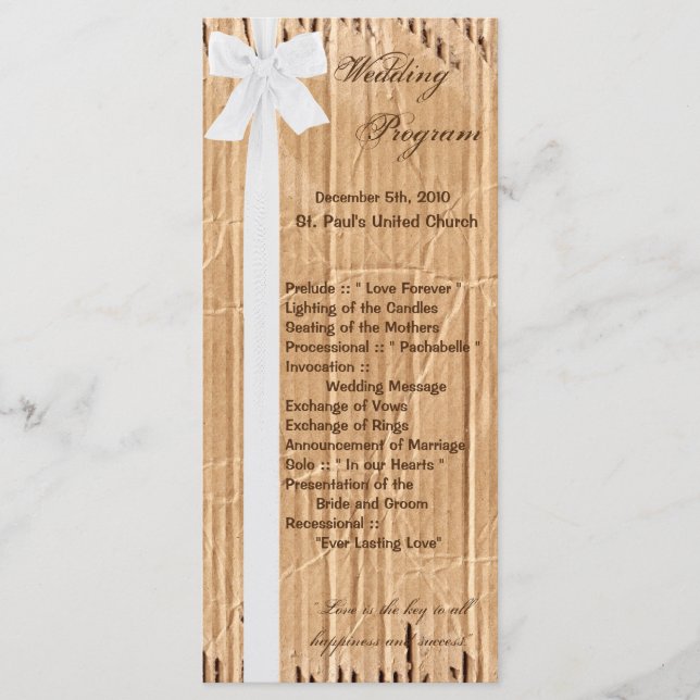 25 4x9 Wedding Program Torn Cardboard Moving Box Programme (Front)