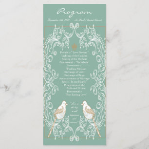 25 4x9 Wedding Program Vintage Love Birds Aqua Tea Programme