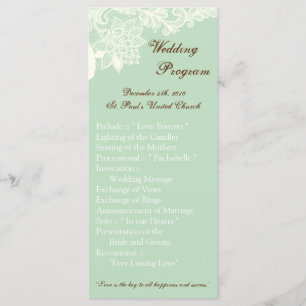 25 4x9 Wedding Program Vintage Victorian Lace Mint Programme