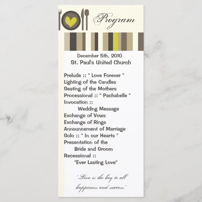 25 4x9 Wedding Program Wedding China Dinner Plates Programme (Front)