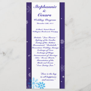 25 4x9 Wedding Program White Snow Flakes Programme