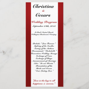 25 4x9 Wedding Program White Tree Red Black Stripe Programme