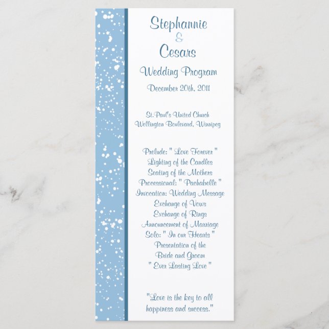 25 4x9 Wedding Program Winter Blue Christmas Programme (Front)