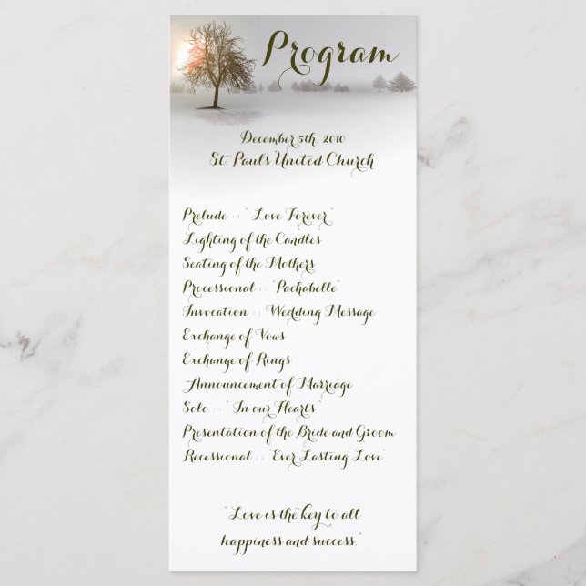 25 4x9 Wedding Program Winter Wonderland Trees Sno Programme (Front)