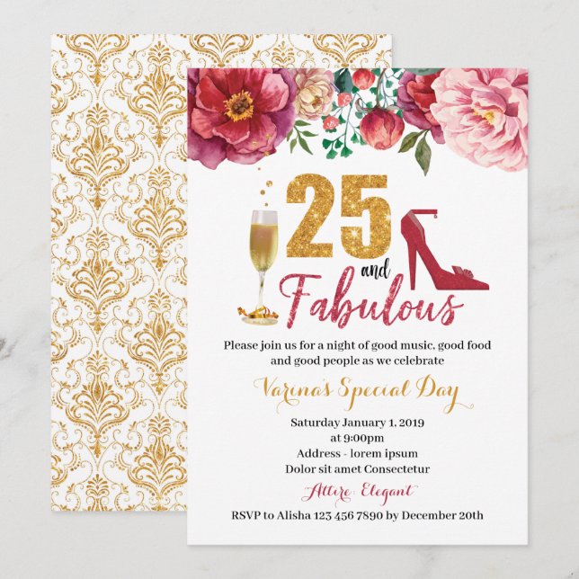 25 and Fabulous Birthday Invitation for Women (Front/Back)