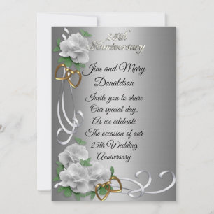 25 Anniversary invitation elegant white roses 