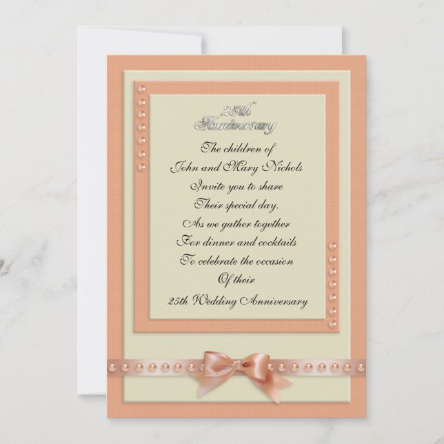 25 Anniversary invitation peach and cream colours (Front)