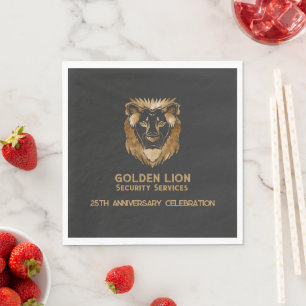 25 Anniversary Luxe Black Gold Lion Business Logo Napkin