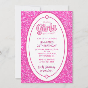 25 birthday invitation simple pink glitter
