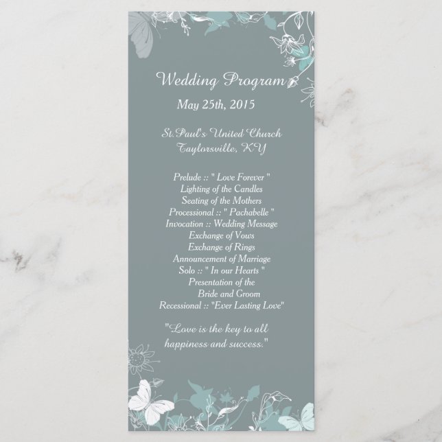 25 Blue Butterfly Floral Wedding Programs Programme (Front)