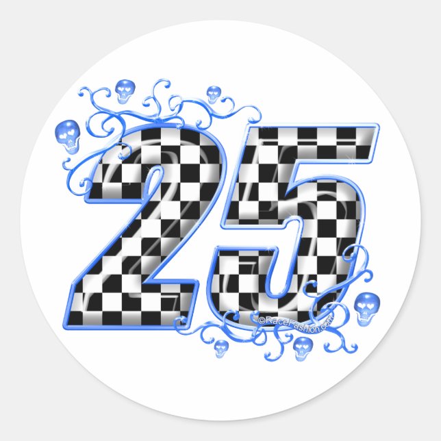25 blue racing number classic round sticker (Front)