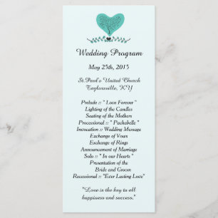 25 Blue Tree and Heart Wedding Programs Programme