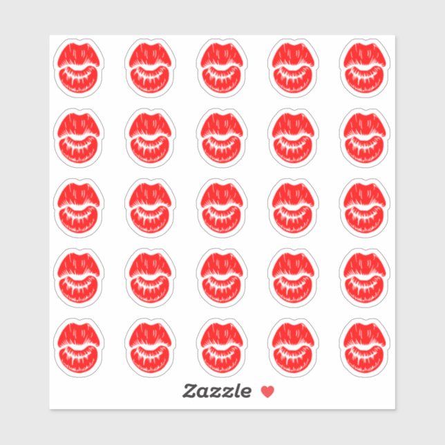 25 Bright Red Lipstick Kiss Mark Sticker (Sheet)