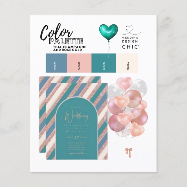 25 Colour Palette Teal Champagne Rose Gold Wedding Flyer (Front)