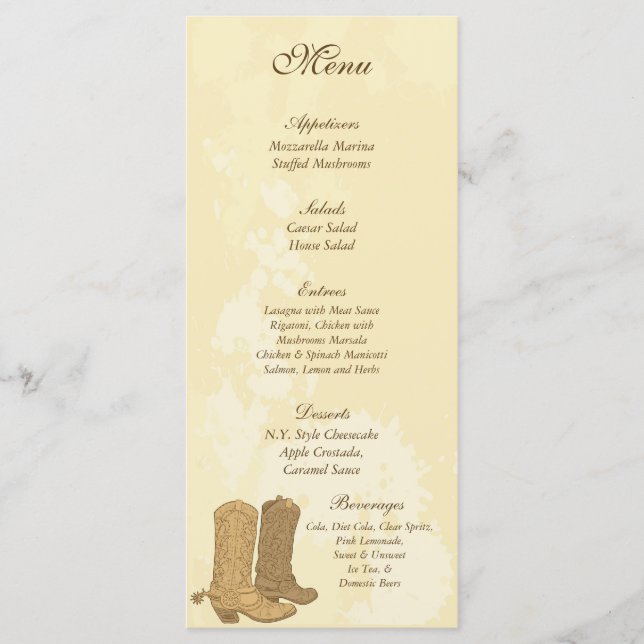 25 Cowboy Wedding Menu Tags (Front)