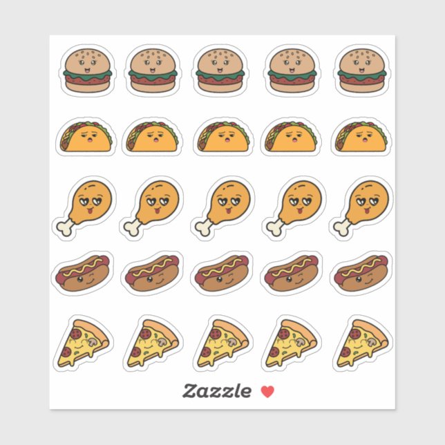 25 Cute Kawaii Fast Food Stickers Sheet (Sheet)