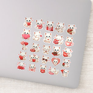 25 Cute White Cat Cupid & Love Hearts Valentine 