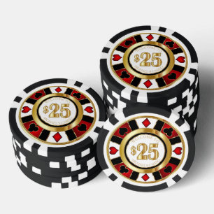 $25 Dollar Casino Poker Chip Las Vegas - Red/White