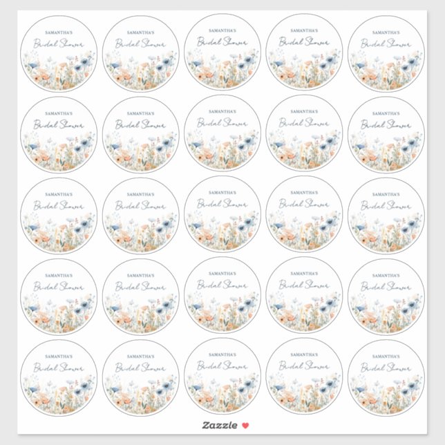 25 Dusty Blue Watercolor Wildflower Bridal Shower (Sheet)