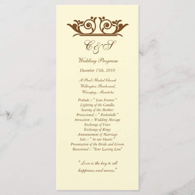 25 Elegant Ivory/Brown Wedding Programs Programme (Front)